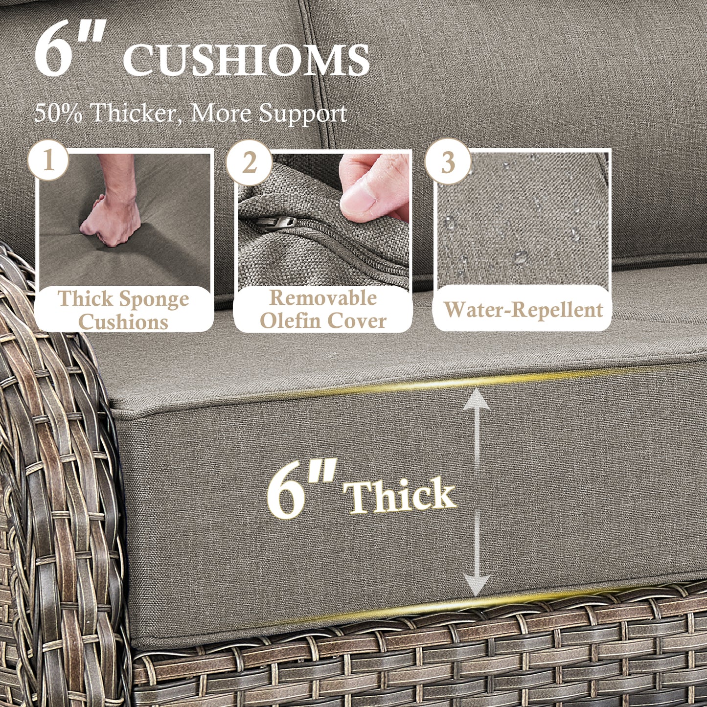 Premium 4PCS Patio Conversation Set for Backyard & Deck, Hand-Woven Rattan Sofa, Swivel Chairs & Coffee Table with 6" Cushions, NT Series