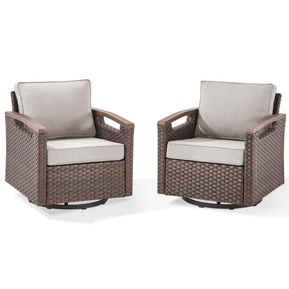 Heavy-Duty Outdoor Swivel Rocking Chairs Set of 2 - Weather-Resistant Metal Frame & PE Wicker with Deep Seat Cushions, BBR Series
