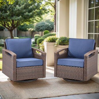 Heavy-Duty Outdoor Swivel Rocking Chairs Set of 2 - Weather-Resistant Metal Frame & PE Wicker with Deep Seat Cushions, BBR Series - Belord