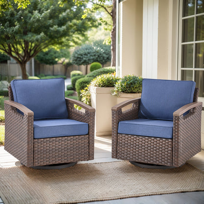 Heavy-Duty Outdoor Swivel Rocking Chairs Set of 2 - Weather-Resistant Metal Frame & PE Wicker with Deep Seat Cushions, BBR Series