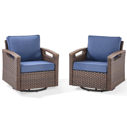 Heavy-Duty Outdoor Swivel Rocking Chairs Set of 2 - Weather-Resistant Metal Frame & PE Wicker with Deep Seat Cushions, BBR Series