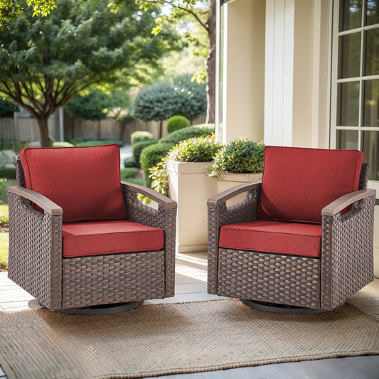 Heavy-Duty Outdoor Swivel Rocking Chairs Set of 2 - Weather-Resistant Metal Frame & PE Wicker with Deep Seat Cushions, BBR Series