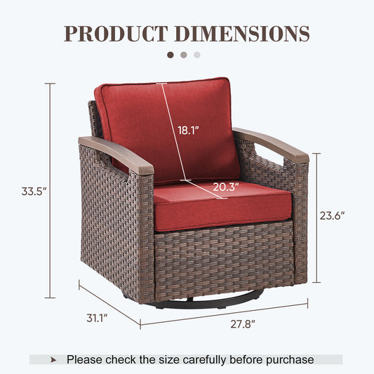 Heavy-Duty Outdoor Swivel Rocking Chairs Set of 2 - Weather-Resistant Metal Frame & PE Wicker with Deep Seat Cushions, BBR Series