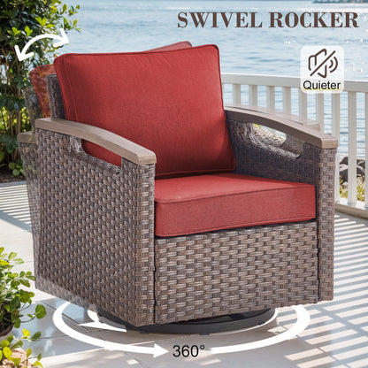 Heavy-Duty Outdoor Swivel Rocking Chairs Set of 2 - Weather-Resistant Metal Frame & PE Wicker with Deep Seat Cushions, BBR Series