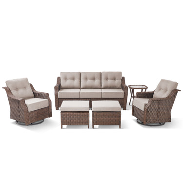 6-Piece Luxury Outdoor Patio Set - High Back Wicker Swivel Glider Chairs with Sofa & Ottoman, Ovolo Series - Belord