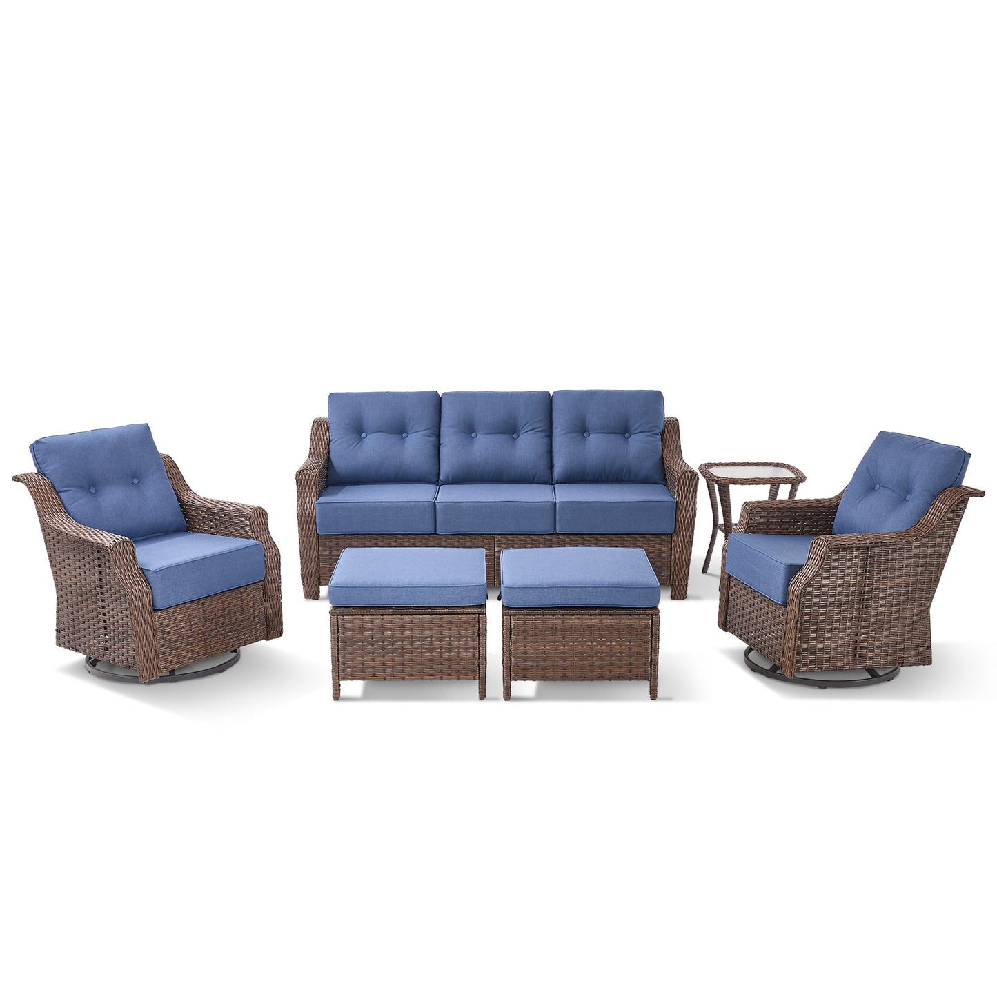 6-Piece Luxury Outdoor Patio Set - High Back Wicker Swivel Glider Chairs with Sofa & Ottoman, Ovolo Series