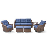 6-Piece Luxury Outdoor Patio Set - High Back Wicker Swivel Glider Chairs with Sofa & Ottoman, Ovolo Series - Belord