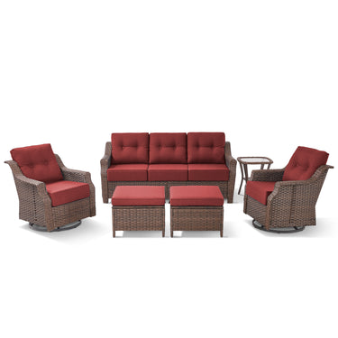 6-Piece Luxury Outdoor Patio Set - High Back Wicker Swivel Glider Chairs with Sofa & Ottoman, Ovolo Series - Belord
