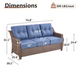 Luxury Wicker 3-Seat Sofa– High Back Design with 6" Premium Thick Cushions, Ovolo Series - Belord