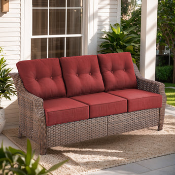 Luxury Wicker 3-Seat Sofa– High Back Design with 6" Premium Thick Cushions, Ovolo Series - Belord
