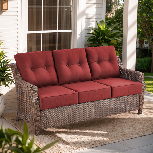 Luxury Wicker 3-Seat Sofa– High Back Design with 6" Premium Thick Cushions, Ovolo Series