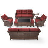 8-Piece Luxury Outdoor Wicker Set - 2 High Back Swivel Glider Chairs + 2 Rattan Sofa, Coffee Table & Ottoman, Ovolo Series - Belord