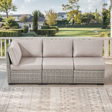 Belord 78-inch modular wicker patio sofa, 3-seat sectional with plush cushions from the PAD Series, perfect for outdoor seating.