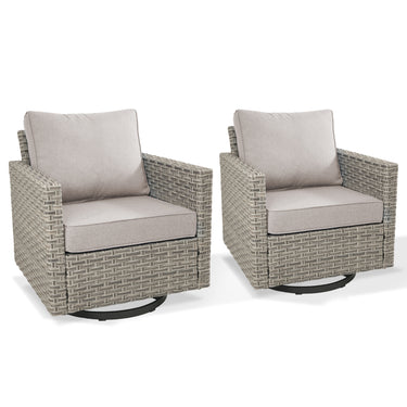 Pair of Belord oversized patio swivel rocker chairs with high backs and 4-inch cushions from the PAD Series.