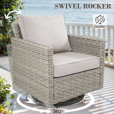 Pair of Belord oversized swivel patio rocker chairs with high backrests and 4-inch cushions from the PAD Series.