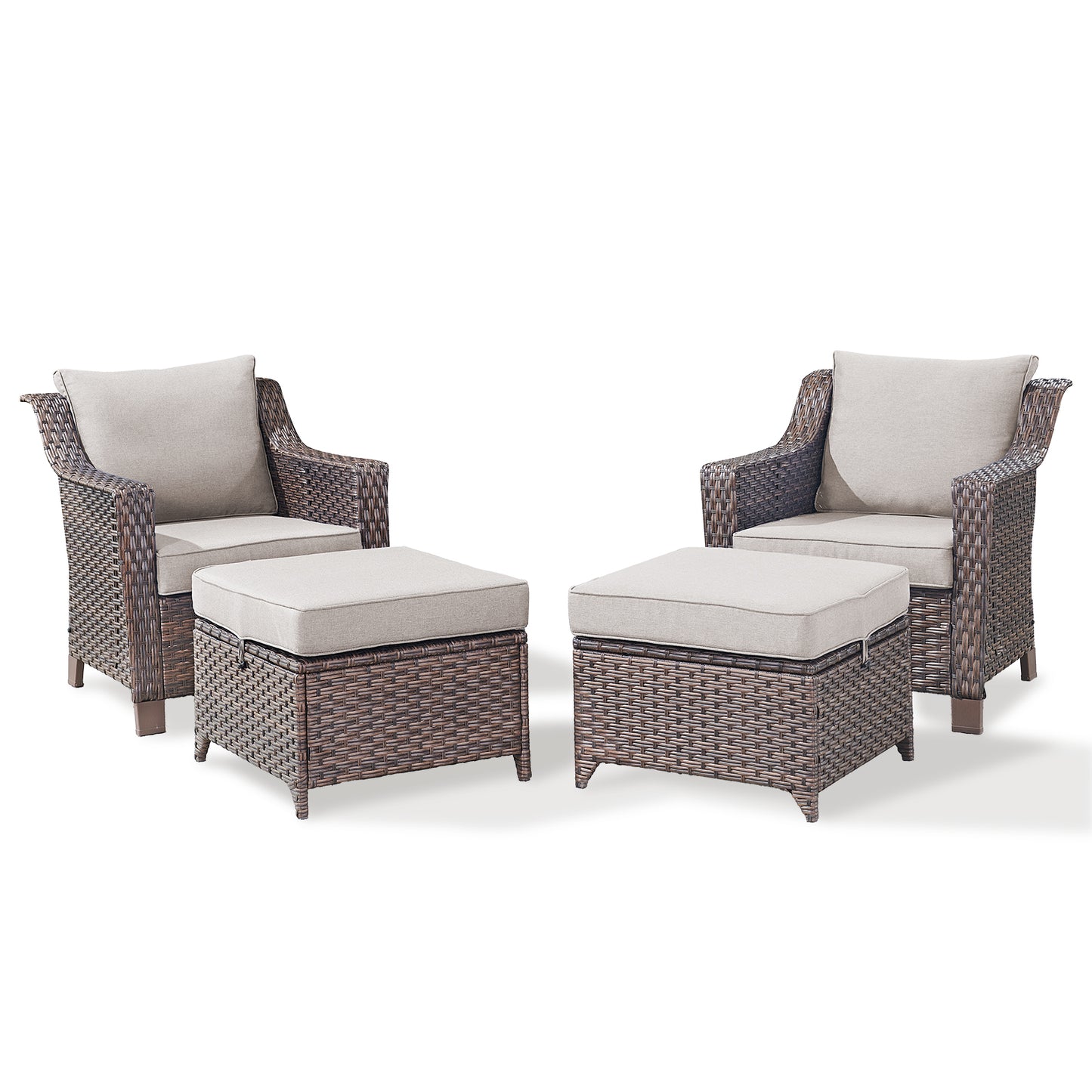 4PC Patio Seating Set with 2 Lounge Chairs & 2 Ottomans, DAR Series