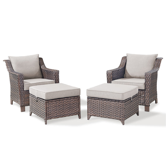 4PC Patio Seating Set with 2 Lounge Chairs & 2 Ottomans, DAR Series