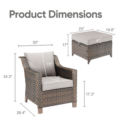 4PC Patio Seating Set with 2 Lounge Chairs & 2 Ottomans, DAR Series