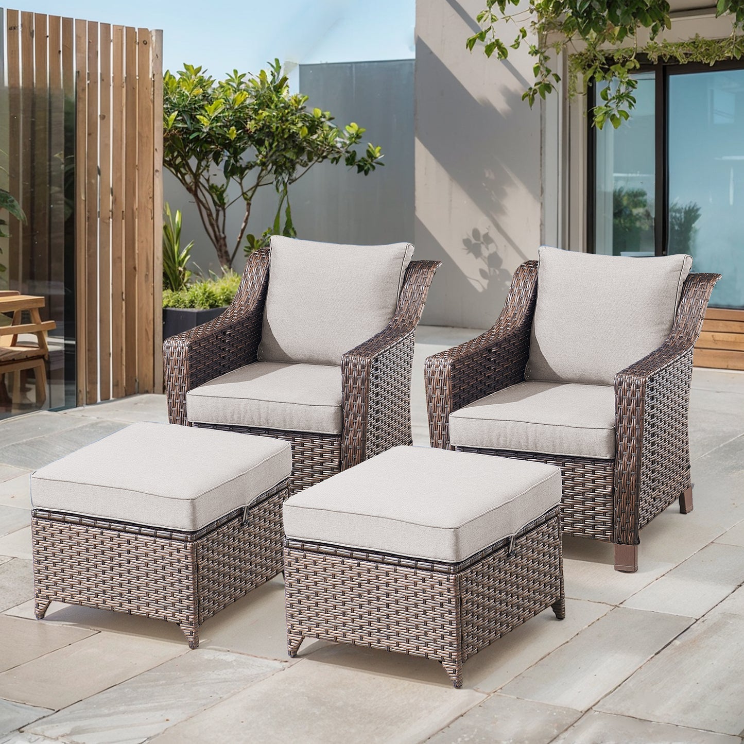 4PC Patio Seating Set with 2 Lounge Chairs & 2 Ottomans, DAR Series