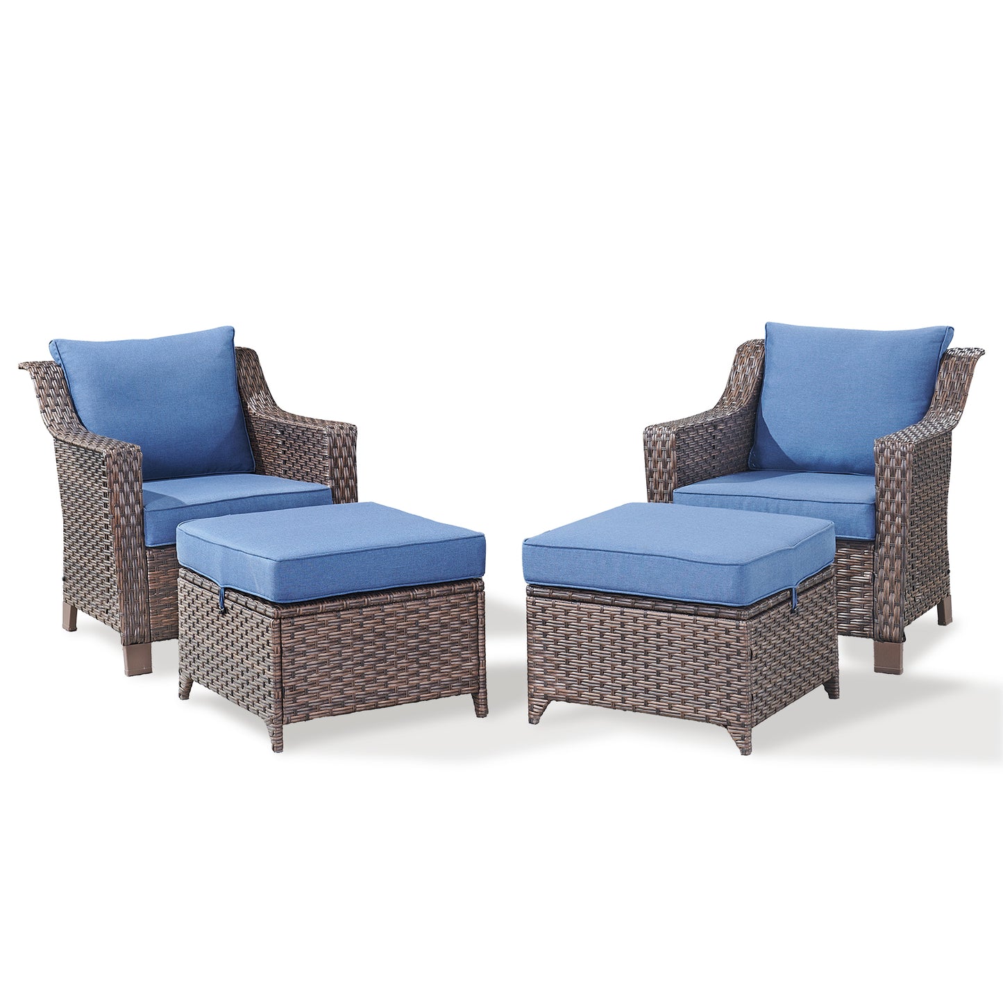 4PC Patio Seating Set with 2 Lounge Chairs & 2 Ottomans, DAR Series