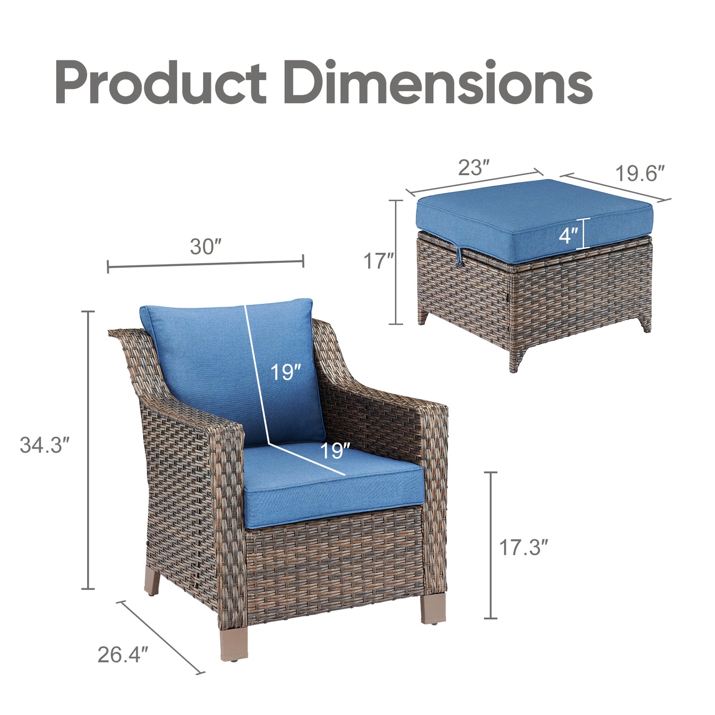 4PC Patio Seating Set with 2 Lounge Chairs & 2 Ottomans, DAR Series