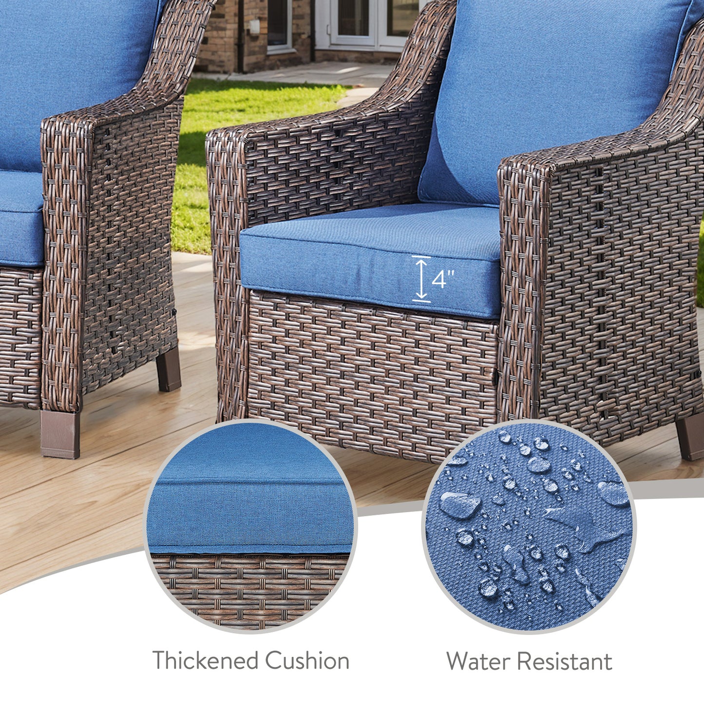 4PC Patio Seating Set with 2 Lounge Chairs & 2 Ottomans, DAR Series