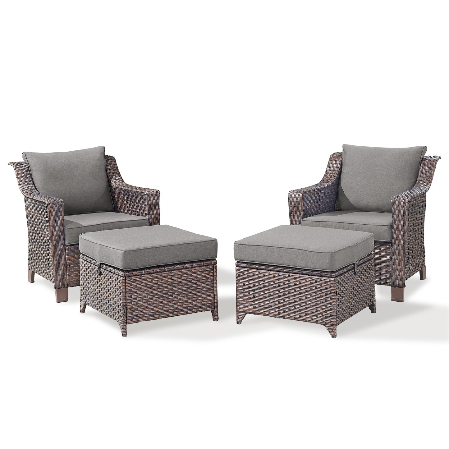 4PC Patio Seating Set with 2 Lounge Chairs & 2 Ottomans, DAR Series