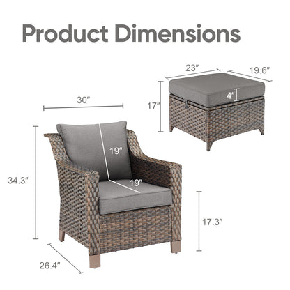 4PC Patio Seating Set with 2 Lounge Chairs & 2 Ottomans, DAR Series