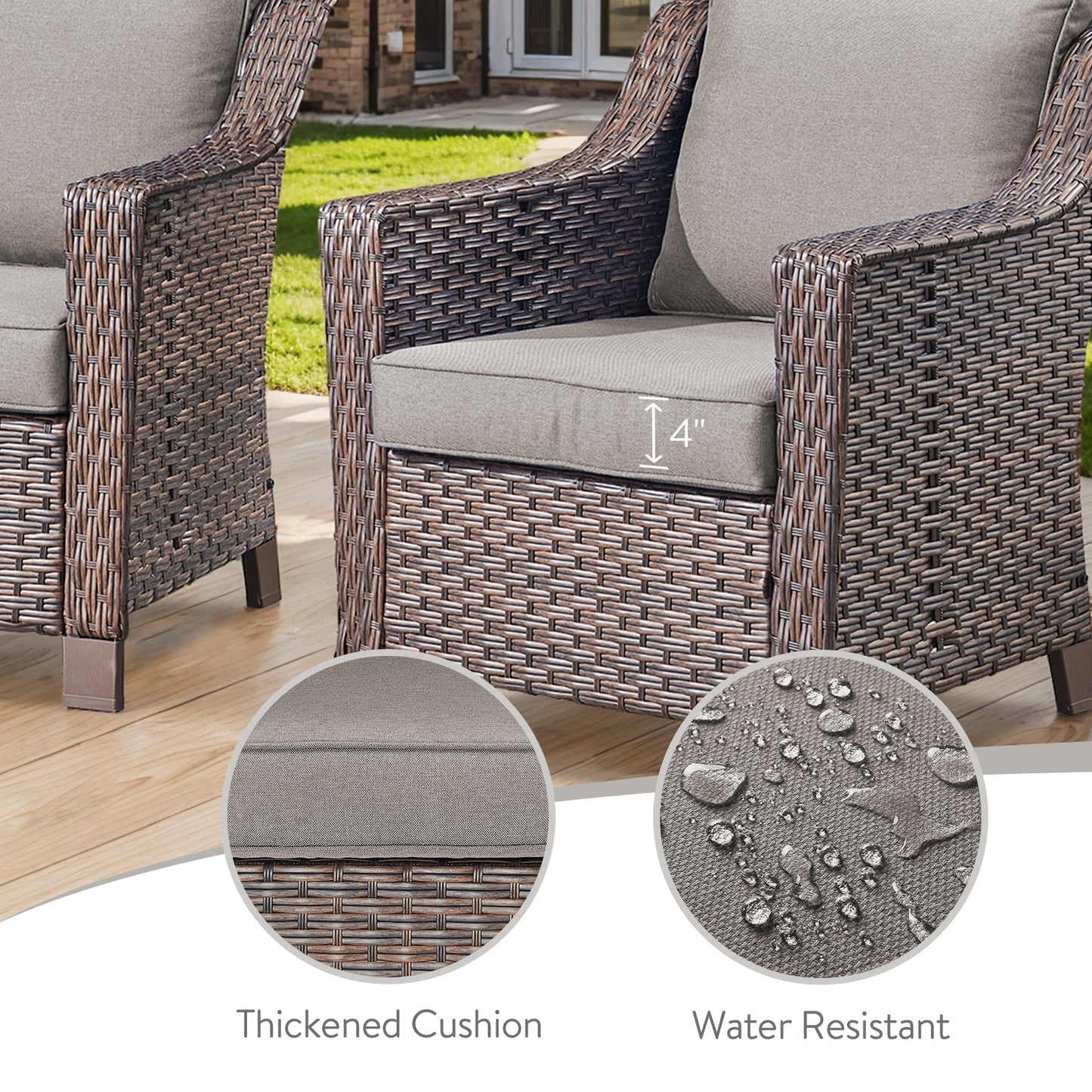 4PC Patio Seating Set with 2 Lounge Chairs & 2 Ottomans, DAR Series