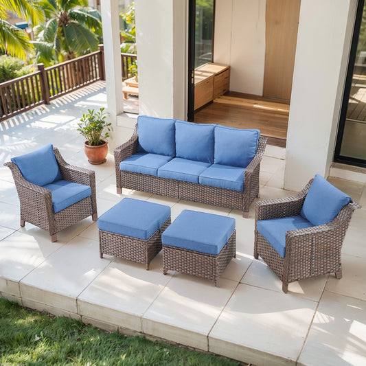 5PC Patio Conversation Set with Sofa, 2 Patio Chairs & 2 Ottomans, DAR Series