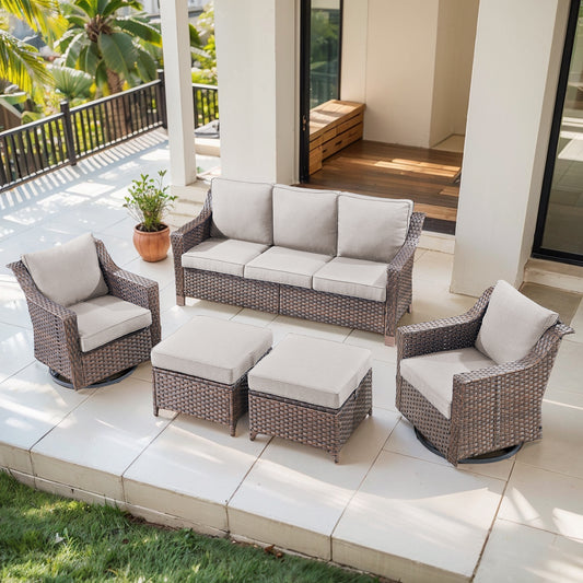 5PC Patio Conversation Set with Sofa, 2 Swivel Rocker Chairs & 2 Ottomans, DAR Series