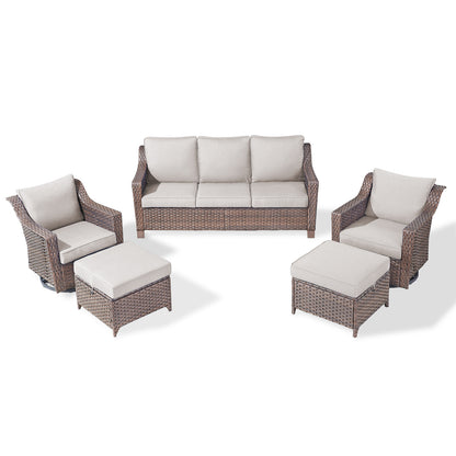 5PC Patio Conversation Set with Sofa, 2 Swivel Rocker Chairs & 2 Ottomans, DAR Series