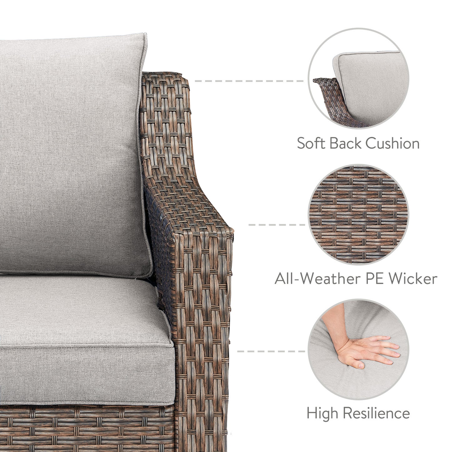 5PC Patio Conversation Set with Sofa, 2 Swivel Rocker Chairs & 2 Ottomans, DAR Series