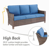 Belord 5-piece patio conversation set with sofa, two swivel chairs, and ottomans, featuring comfortable outdoor cushions.