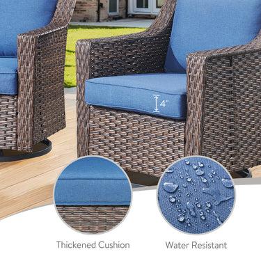 Belord 5-piece patio conversation set with sofa, swivel chairs, and ottomans, featuring comfortable cushions and stylish design.