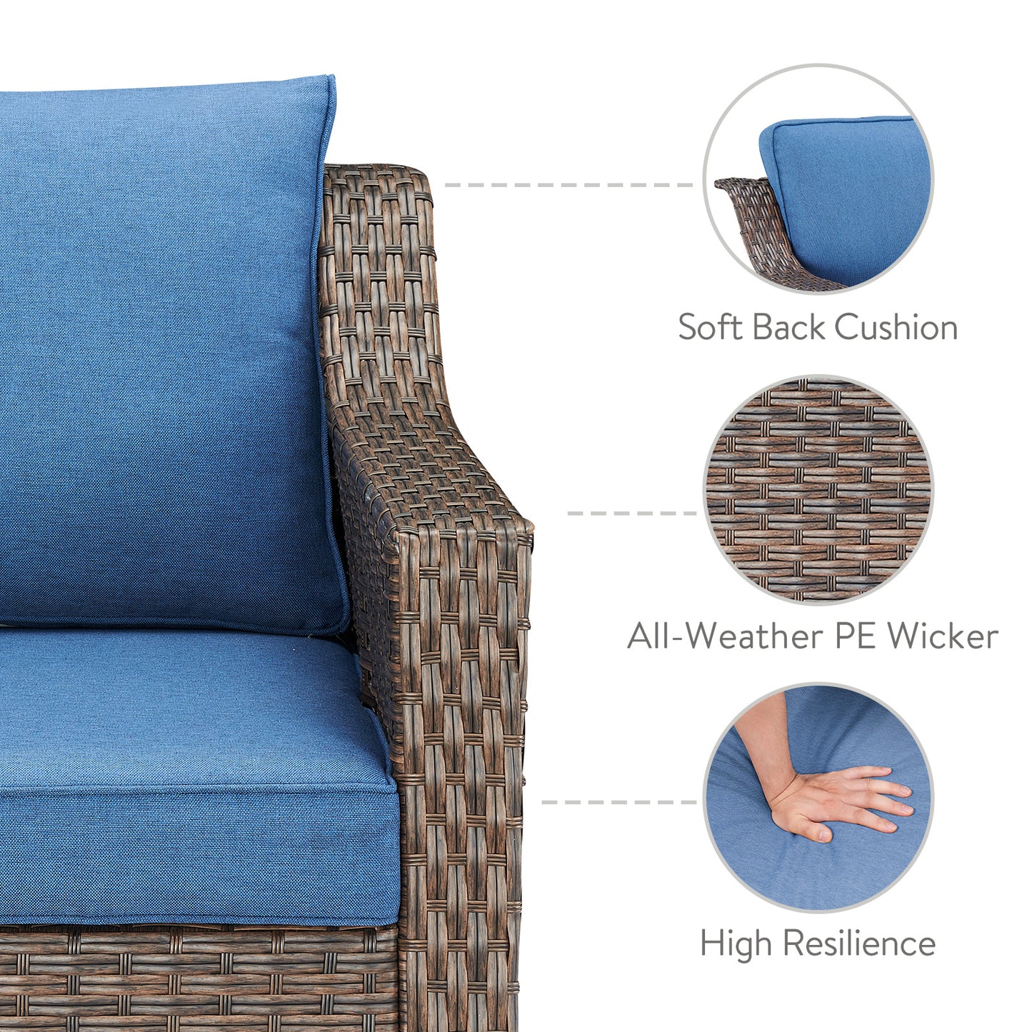 5PC Patio Conversation Set with Sofa, 2 Swivel Rocker Chairs & 2 Ottomans, DAR Series