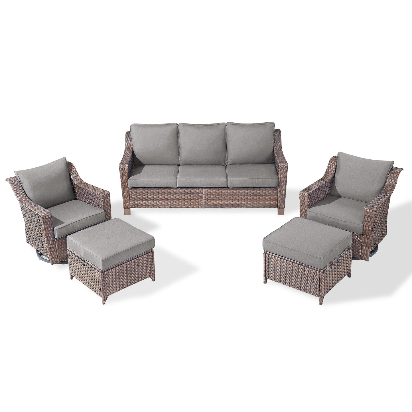 5PC Patio Conversation Set with Sofa, 2 Swivel Rocker Chairs & 2 Ottomans, DAR Series