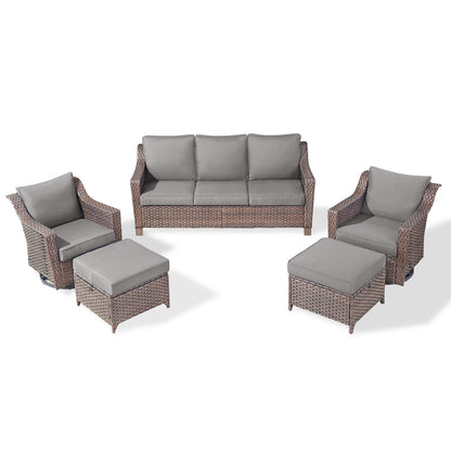 5PC Patio Conversation Set with Sofa, 2 Swivel Rocker Chairs & 2 Ottomans, DAR Series