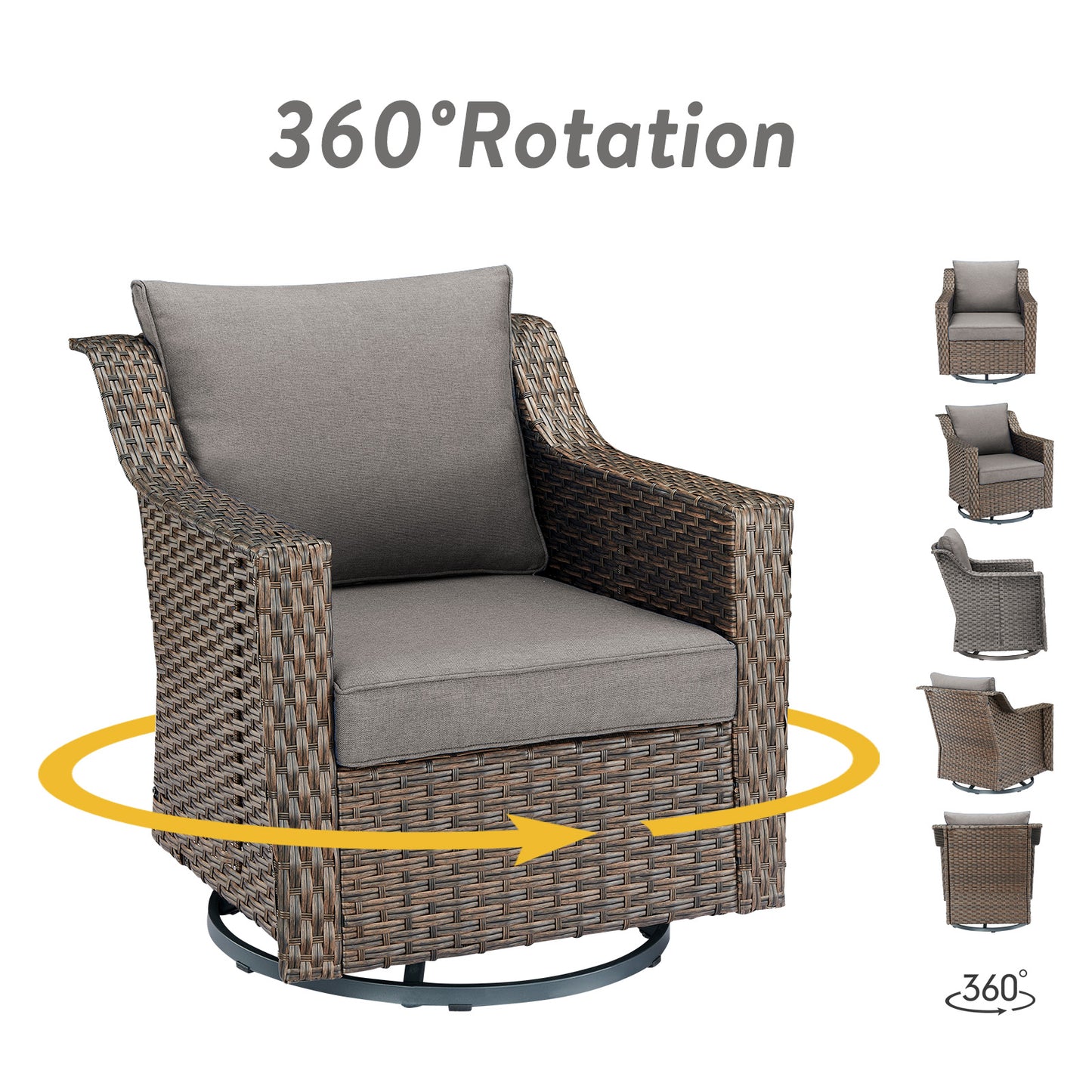5PC Patio Conversation Set with Sofa, 2 Swivel Rocker Chairs & 2 Ottomans, DAR Series