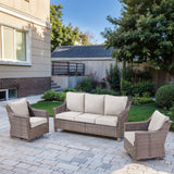 Belord 3-piece patio conversation set with sofa and swivel chairs, outdoor furniture for relaxing in the backyard.