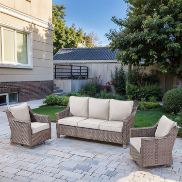 Belord 3-piece patio conversation set with sofa and swivel chairs, outdoor furniture for relaxing in the backyard.