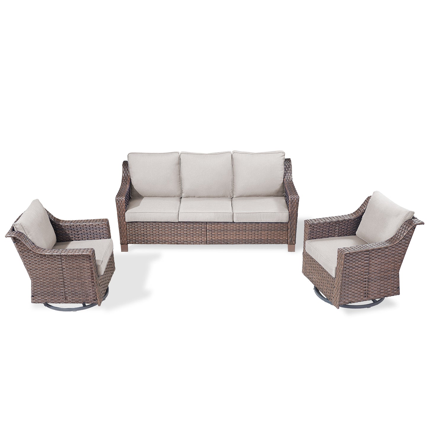 3PC Patio Conversation Set with 3-Seat Sofa & 2 Swivel Rocker Chairs, DAR Series