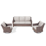 Belord 3-piece patio conversation set with sofa and swivel chairs, featuring cushioned seating and outdoor-friendly design.