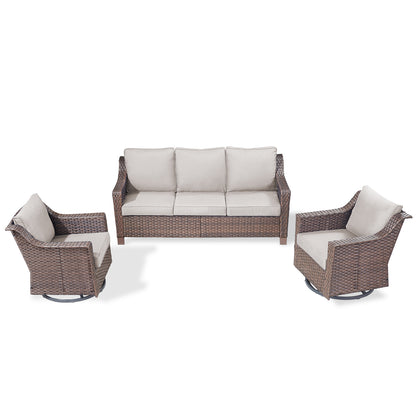 3PC Patio Conversation Set with 3-Seat Sofa & 2 Swivel Rocker Chairs, DAR Series