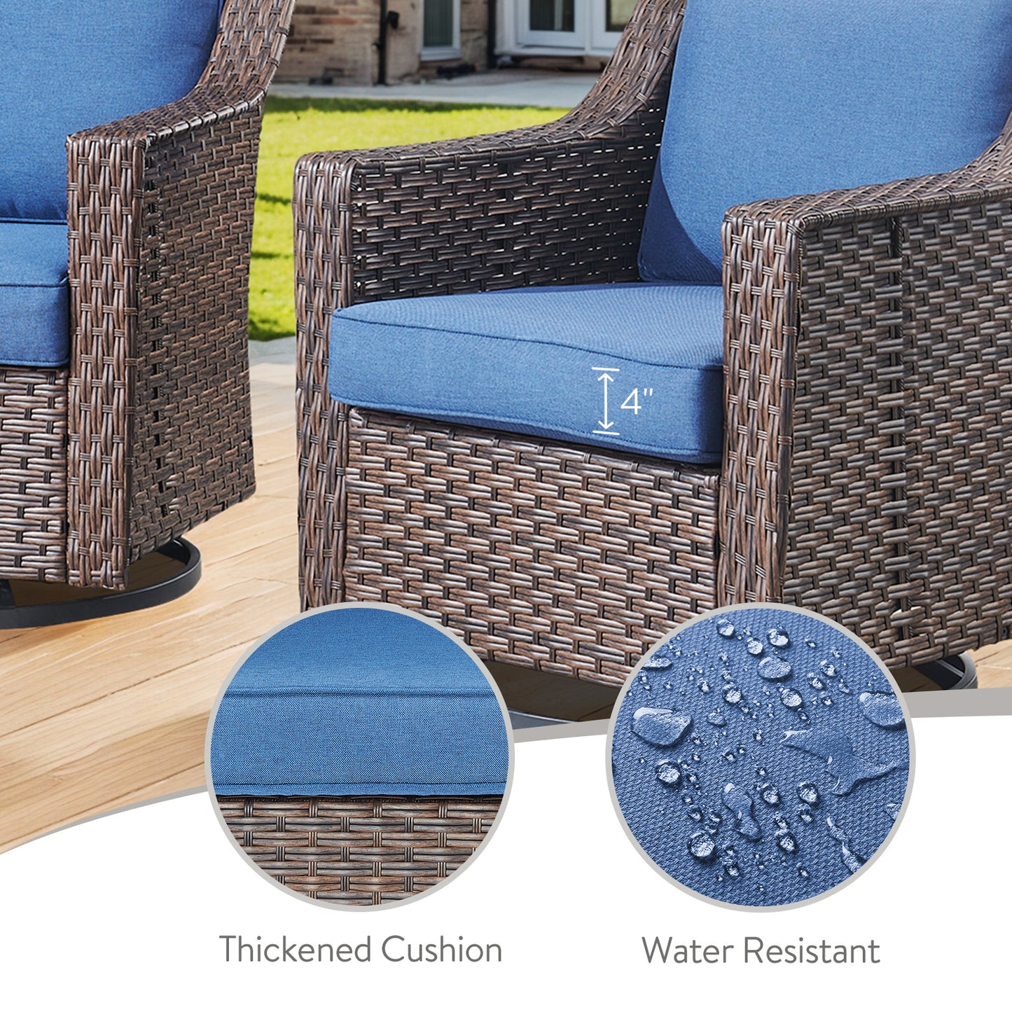3PC Patio Conversation Set with 3-Seat Sofa & 2 Swivel Rocker Chairs, DAR Series
