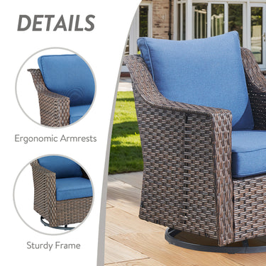 Belord 3-piece patio conversation set with sofa and swivel chairs, featuring comfortable outdoor seating and stylish design.