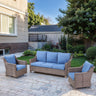 Belord 3-piece patio conversation set with sofa and swivel chairs, featuring outdoor cushions and stylish design.