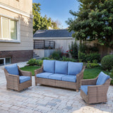 Belord 3-piece patio conversation set with sofa and swivel chairs, featuring outdoor cushions and stylish design.