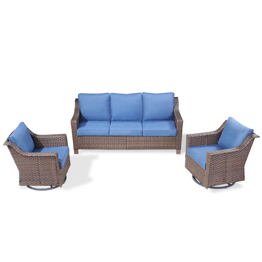 3PC Patio Conversation Set with 3-Seat Sofa & 2 Swivel Rocker Chairs, DAR Series
