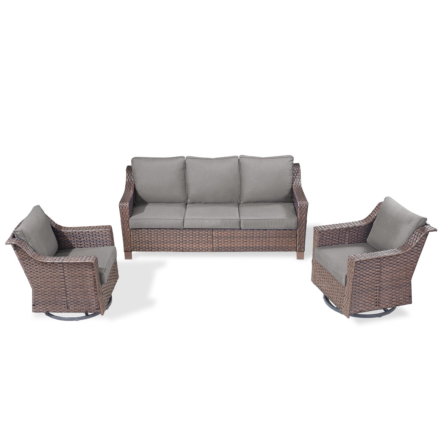3PC Patio Conversation Set with 3-Seat Sofa & 2 Swivel Rocker Chairs, DAR Series